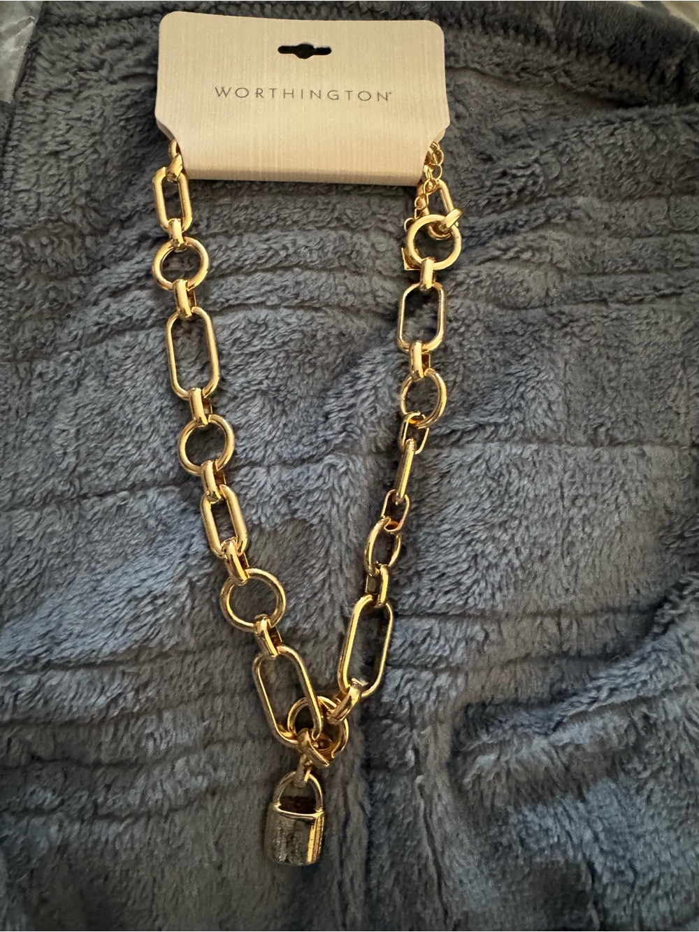 Worthington Gold Link Necklace with Lock Charm